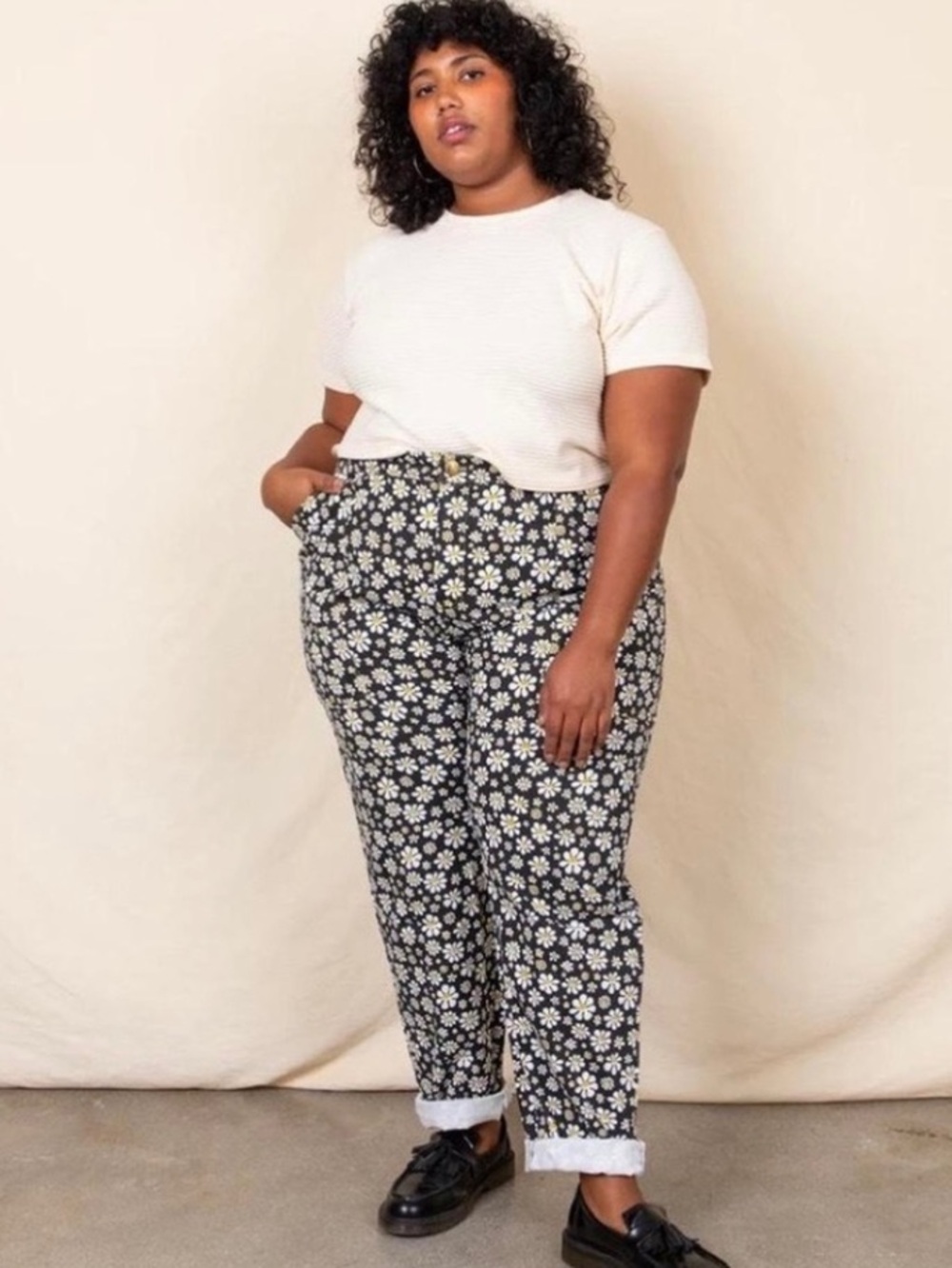 Big Bud Press Lazy Daisy pants in a yellow floral design.